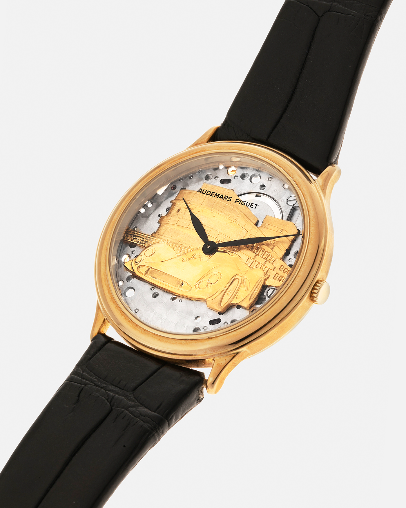 Brand: Audemars Piguet
Year: Early 1990’s
Model: 14677BA
Material: 18-carat Yellow Gold
Movement: Audemars Piguet Cal. 2120, Self-Winding
Case Diameter: 34mm x 7mm (Lug-to-Lug 37mm)
Lug Width: 18mm
Strap: Audemars Piguet Black Alligator Leather Strap with Signed 18-carat Yellow Gold Tang Buckle