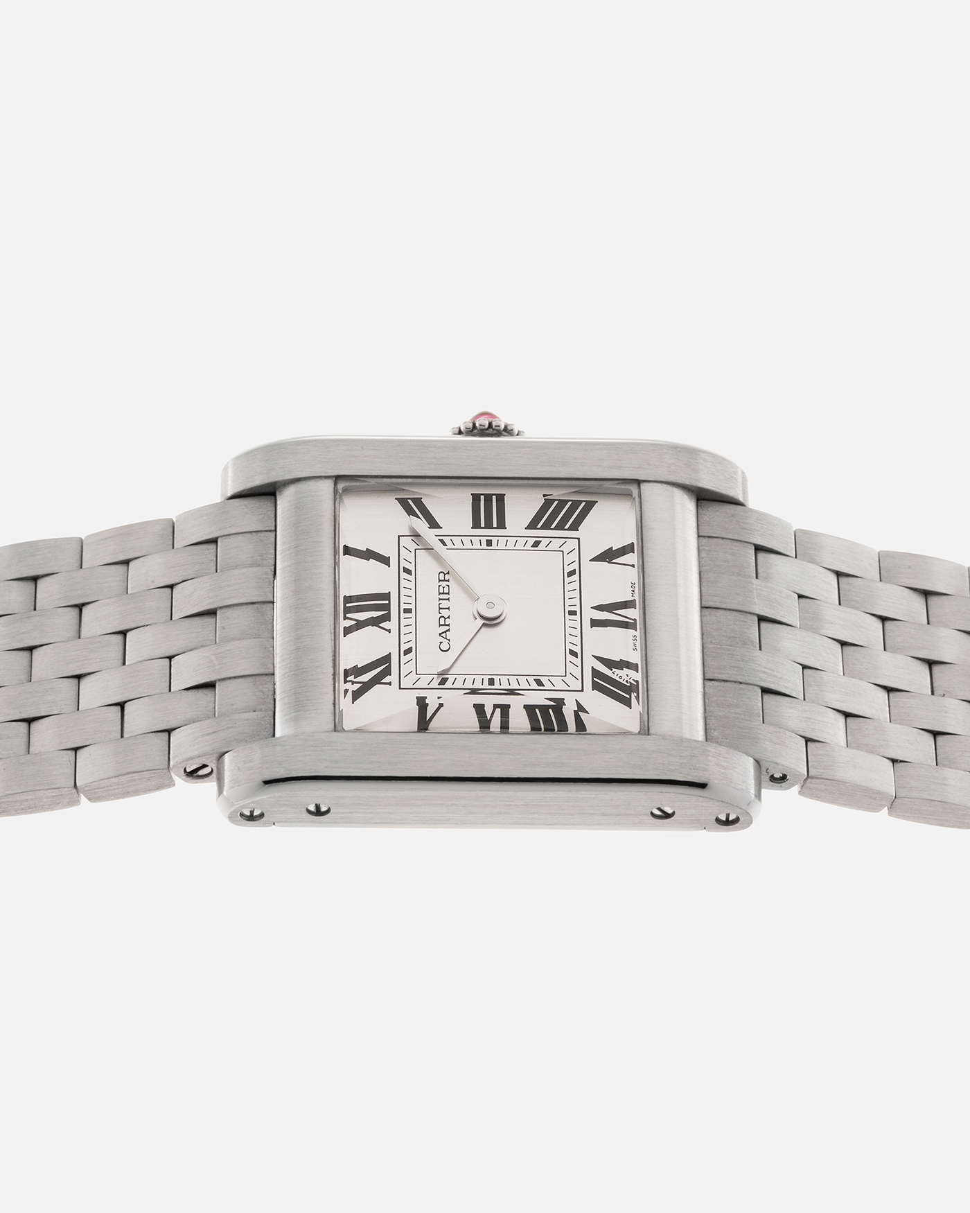 Brand: Cartier
Year: 2023
Model: Privé Tank Normale, Limited to 100 Pieces in this Configuration
Reference Number: CRWGTA0111
Limited Edition Number: 99/100
Material: Platinum 950
Movement: Cartier Cal. 070 MC, Manual-Winding
Case Dimensions: 32.6mm (Including Lugs) x 25.7mm x 6.85mm
Lug Width: 19mm
Bracelet: Cartier Platinum 950 Brick Bracelet with Clasp