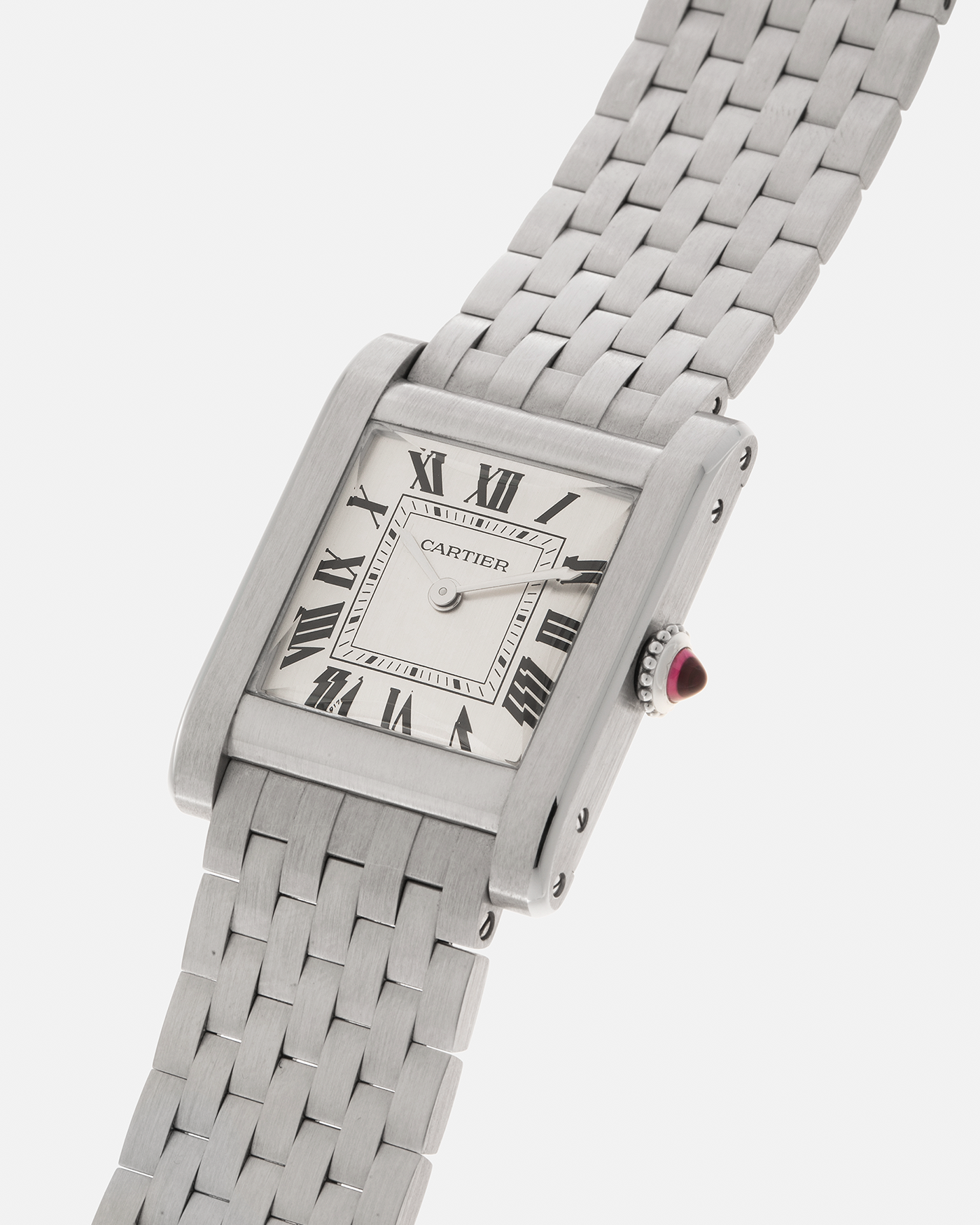 Brand: Cartier
Year: 2023
Model: Privé Tank Normale, Limited to 100 Pieces in this Configuration
Reference Number: CRWGTA0111
Limited Edition Number: 99/100
Material: Platinum 950
Movement: Cartier Cal. 070 MC, Manual-Winding
Case Dimensions: 32.6mm (Including Lugs) x 25.7mm x 6.85mm
Lug Width: 19mm
Bracelet: Cartier Platinum 950 Brick Bracelet with Clasp