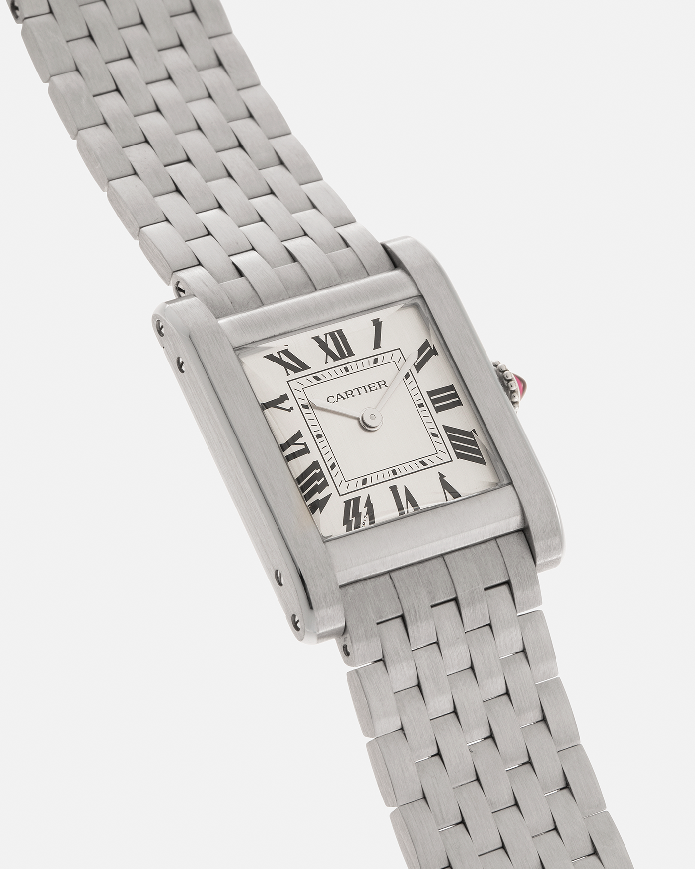 Brand: Cartier
Year: 2023
Model: Privé Tank Normale, Limited to 100 Pieces in this Configuration
Reference Number: CRWGTA0111
Limited Edition Number: 99/100
Material: Platinum 950
Movement: Cartier Cal. 070 MC, Manual-Winding
Case Dimensions: 32.6mm (Including Lugs) x 25.7mm x 6.85mm
Lug Width: 19mm
Bracelet: Cartier Platinum 950 Brick Bracelet with Clasp