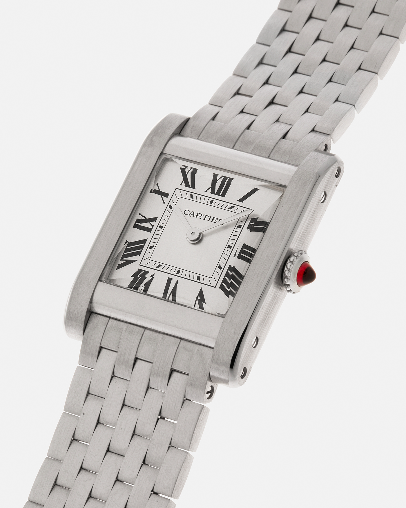 Brand: Cartier Year: 2023 Model: Privé Tank Normale, Limited to 100 Pieces in this Configuration Reference Number: CRWGTA0111 Material: Platinum 950 Movement: Cartier Cal. 070 MC, Manual-Winding Case Dimensions: 32.6mm x 25.7mm Lug Width: 19mm Strap: Cartier Platinum 950 Brick Bracelet with Signed Deployant Clasp