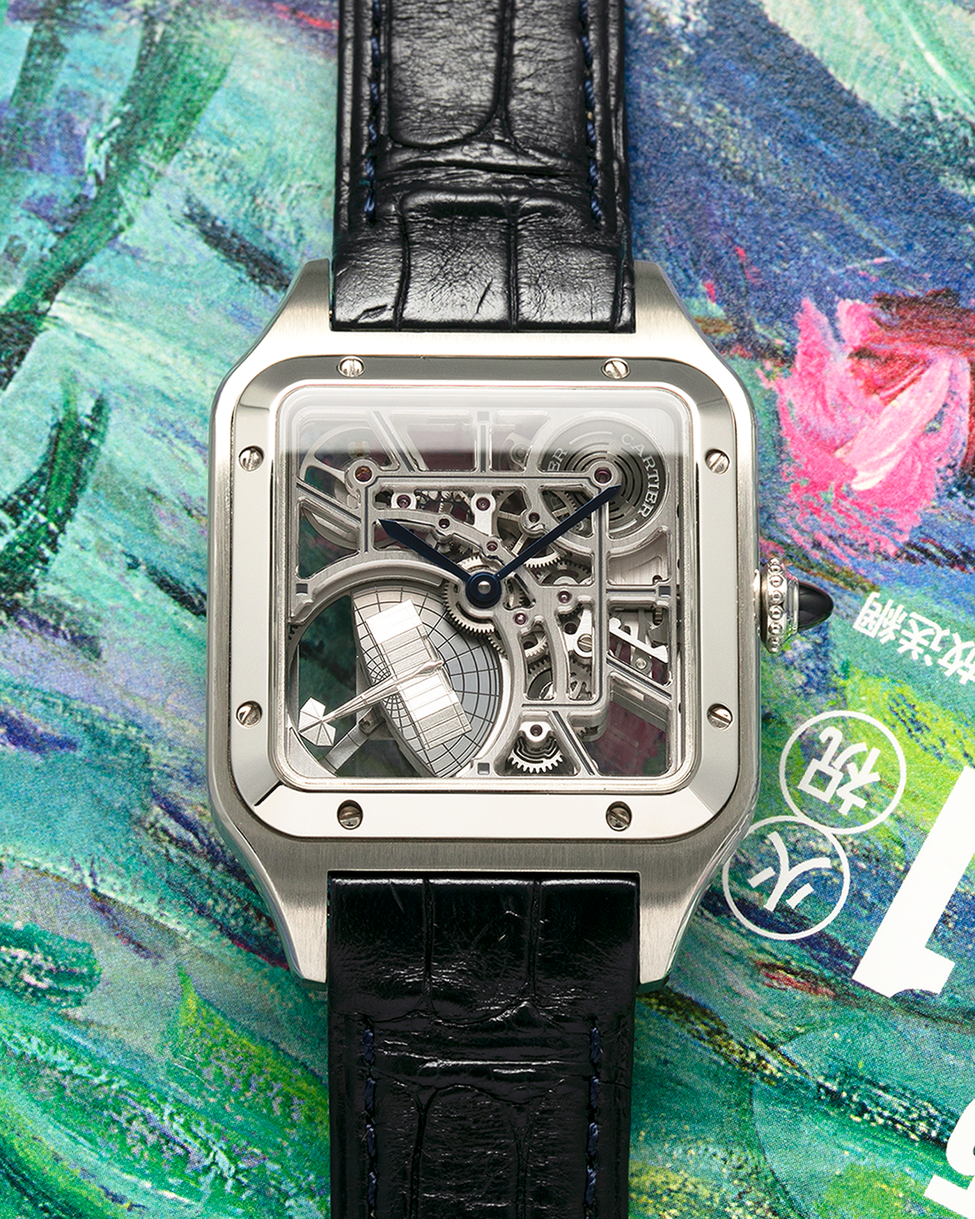 Brand: Cartier
Year: 2023
Model: Santos Dumont Skeleton Micro-Rotor
Reference: CRWHSA0032
Material: Stainless Steel
Movement: Cartier Cal. 9629 MC, Self-Winding Micro-Rotor
Case Dimensions: 31.4mm x 43.5mm (Including Lugs)
Strap: Cartier Dark Navy Alligator Leather Strap with Signed Stainless Steel Ardillon Buckle