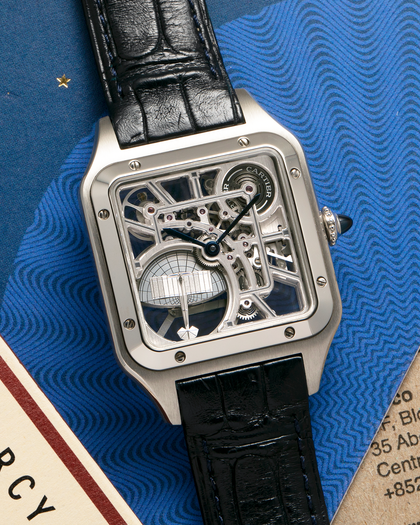 Brand: Cartier
Year: 2023
Model: Santos Dumont Skeleton Micro-Rotor
Reference: CRWHSA0032
Material: Stainless Steel
Movement: Cartier Cal. 9629 MC, Self-Winding Micro-Rotor
Case Dimensions: 31.4mm x 43.5mm (Including Lugs)
Strap: Cartier Dark Navy Alligator Leather Strap with Signed Stainless Steel Ardillon Buckle