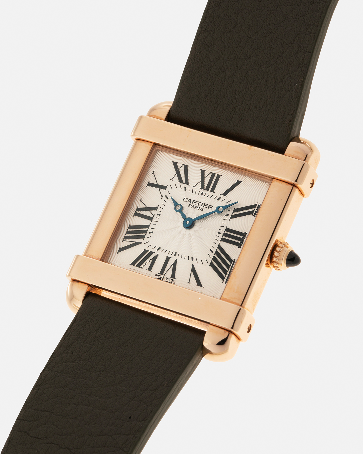 Brand: Cartier
Year: 2006
Model: Collection Privée Cartier Paris Tank Chinoise
Reference Number: 2684G
Material: 18-carat Rose Gold
Movement: Cartier Cal. 437 MC (Based on Piaget Cal. 430P), Manual-Winding
Case Dimensions: 28mm x 29mm x 8mm (37mm Lug-to-Lug)
Lug Width: 21mm
Strap: Custom Khaki Camille Fourmet Leather Strap with Signed 18-carat Rose Gold Deployant Clasp