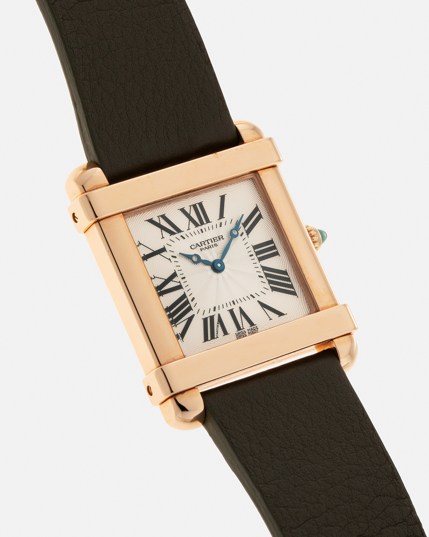 Brand: Cartier
Year: 2006
Model: Collection Privée Cartier Paris Tank Chinoise
Reference Number: 2684G
Material: 18-carat Rose Gold
Movement: Cartier Cal. 437 MC (Based on Piaget Cal. 430P), Manual-Winding
Case Dimensions: 28mm x 29mm x 8mm (37mm Lug-to-Lug)
Lug Width: 21mm
Strap: Custom Khaki Camille Fourmet Leather Strap with Signed 18-carat Rose Gold Deployant Clasp