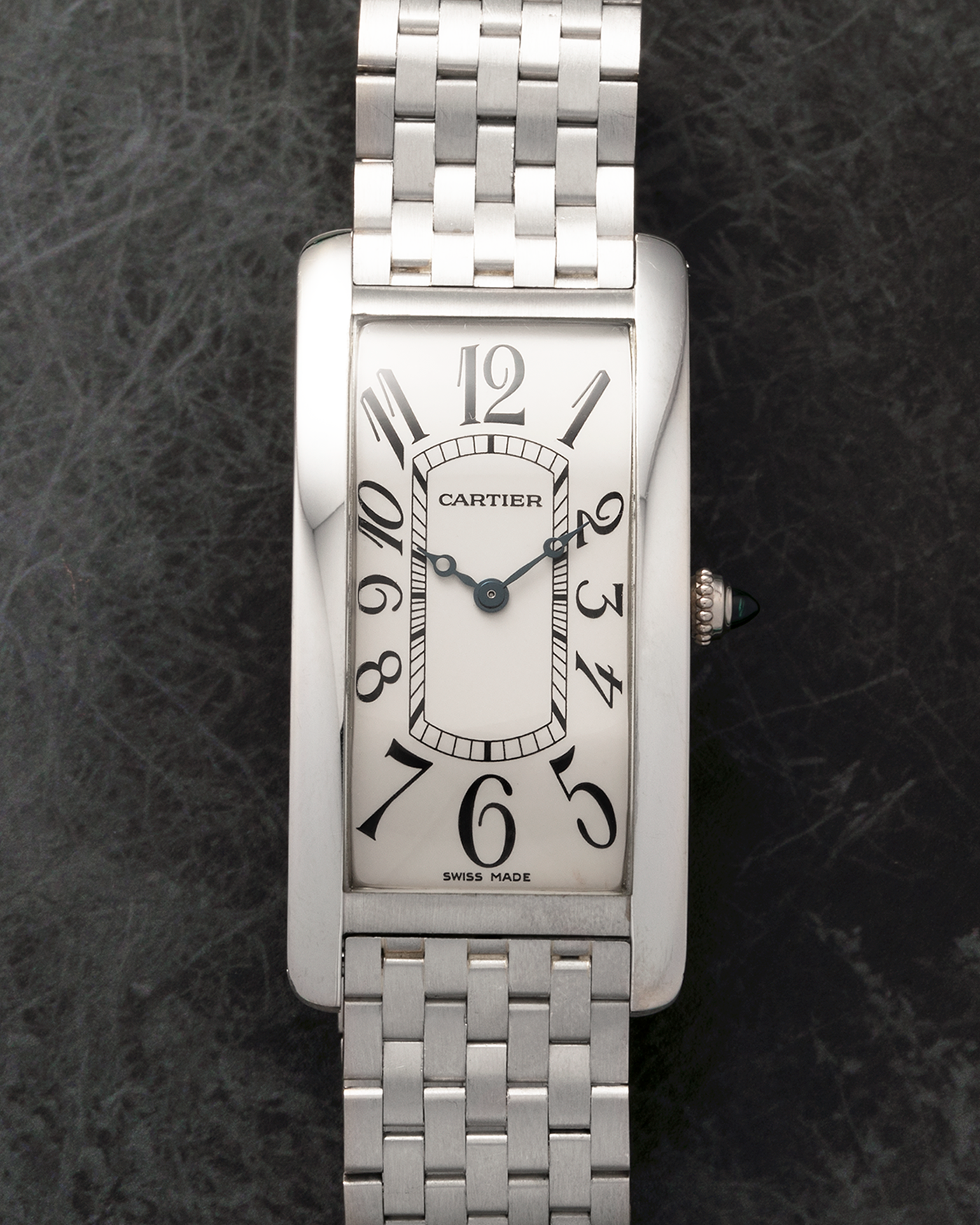 Brand: Cartier Year: 2005 Model: Collection Privée Cartier Paris Tank Cintrée, Limited to 50 pieces Reference: 2843 Material: Platinum 950 Case, 18-carat White Gold Bracelet Movement: Cartier Cal. 9770 MC (JLC-derived), Manual-Winding Case Dimensions: 46mm x 23 mm Lug Width: 16mm Bracelet: Custom Brick-Stone Bracelet (Cut To Size) in 18-carat White Gold with Cartier Signed Deployant Clasp