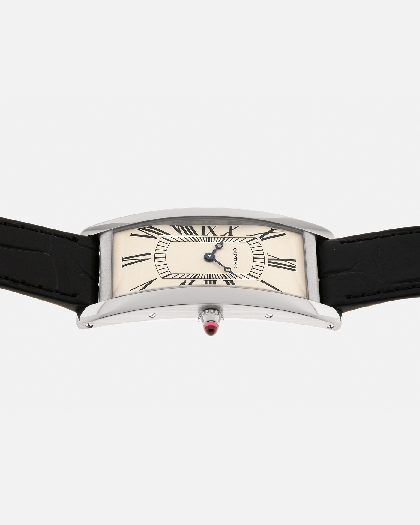 Brand: Cartier
Year: 2024
Model: Tank Cintrée Les Rééditions, Limited to 150 pieces
Reference: WGTA0193
Material: Platinum 950 
Movement: Cartier Cal. 9780 MC (Jaeger LeCoultre Cal. 849), Manual-Winding
Case Dimensions: 46mm (Including Lugs) x 23 mm
Lug Width: 16mm
Strap: Cartier Black Alligator Leather Strap with Signed Platinum 950 Tang Buckle