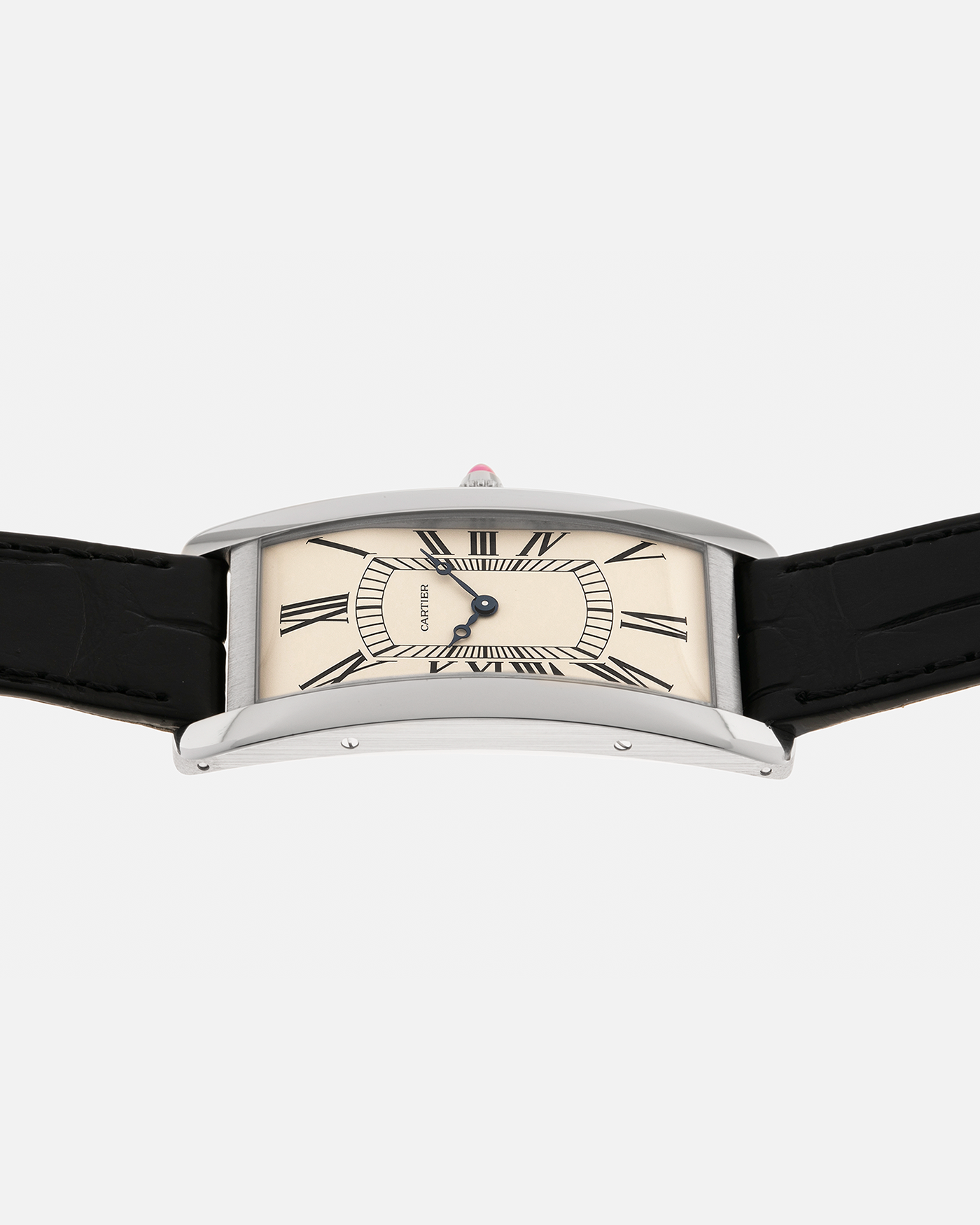 Brand: Cartier
Year: 2024
Model: Tank Cintrée Les Rééditions, Limited to 150 pieces
Reference: WGTA0193
Material: Platinum 950 
Movement: Cartier Cal. 9780 MC (Jaeger LeCoultre Cal. 849), Manual-Winding
Case Dimensions: 46mm (Including Lugs) x 23 mm
Lug Width: 16mm
Strap: Cartier Black Alligator Leather Strap with Signed Platinum 950 Tang Buckle