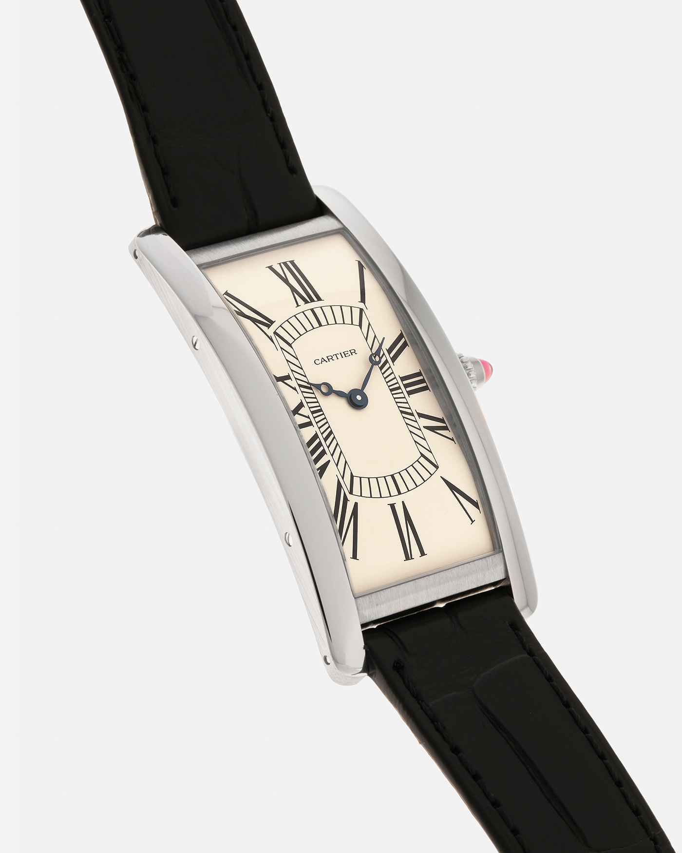 Brand: Cartier
Year: 2024
Model: Tank Cintrée Les Rééditions, Limited to 150 pieces
Reference: WGTA0193
Material: Platinum 950 
Movement: Cartier Cal. 9780 MC (Jaeger LeCoultre Cal. 849), Manual-Winding
Case Dimensions: 46mm (Including Lugs) x 23 mm
Lug Width: 16mm
Strap: Cartier Black Alligator Leather Strap with Signed Platinum 950 Tang Buckle