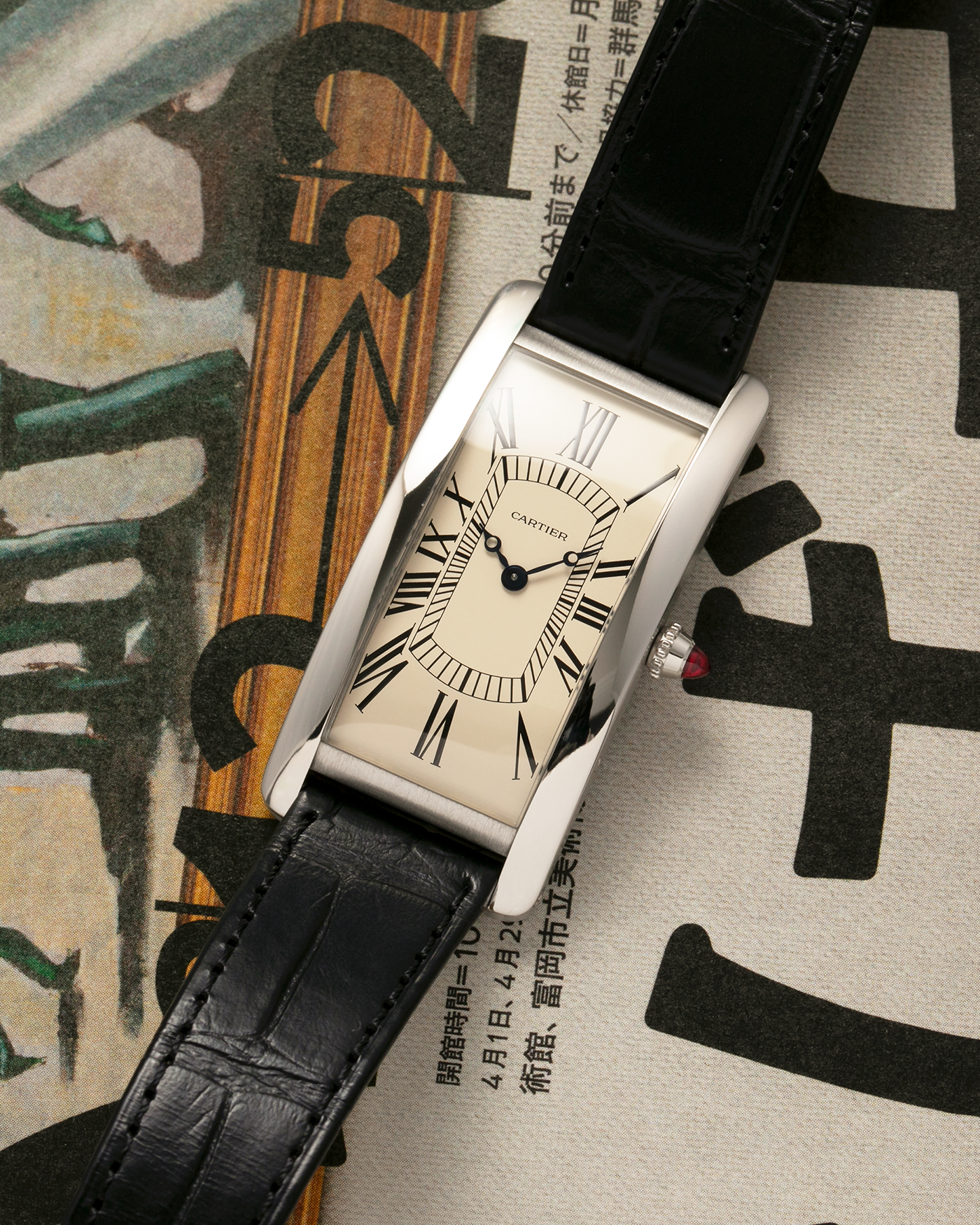 Brand: Cartier
Year: 2024
Model: Tank Cintrée Les Rééditions, Limited to 150 pieces
Reference: WGTA0193
Material: Platinum 950 
Movement: Cartier Cal. 9780 MC (Jaeger LeCoultre Cal. 849), Manual-Winding
Case Dimensions: 46mm (Including Lugs) x 23 mm
Lug Width: 16mm
Strap: Cartier Black Alligator Leather Strap with Signed Platinum 950 Tang Buckle