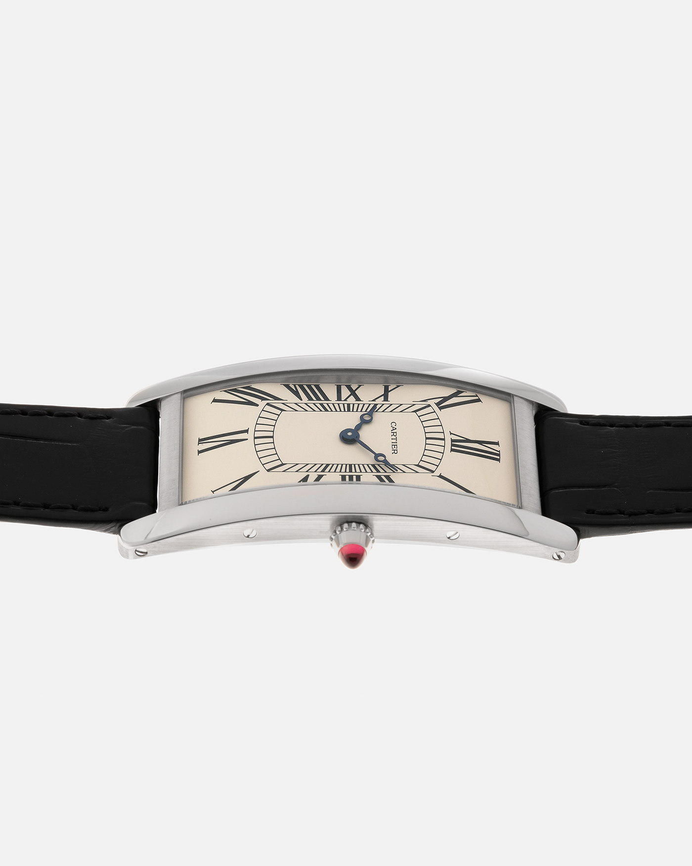 Brand: Cartier Year: 2024 Model: Tank Cintrée Les Rééditions, Limited to 150 Pieces Reference: WGTA0193 Material: Platinum 950  Movement: Cartier Cal. 9780 MC (Jaeger LeCoultre Cal. 849), Manual-Winding Case Dimensions: 46mm (Including Lugs) x 23 mm Lug Width: 16mm Strap: Cartier Black Alligator Leather Strap with Signed Platinum 950 Tang Buckle