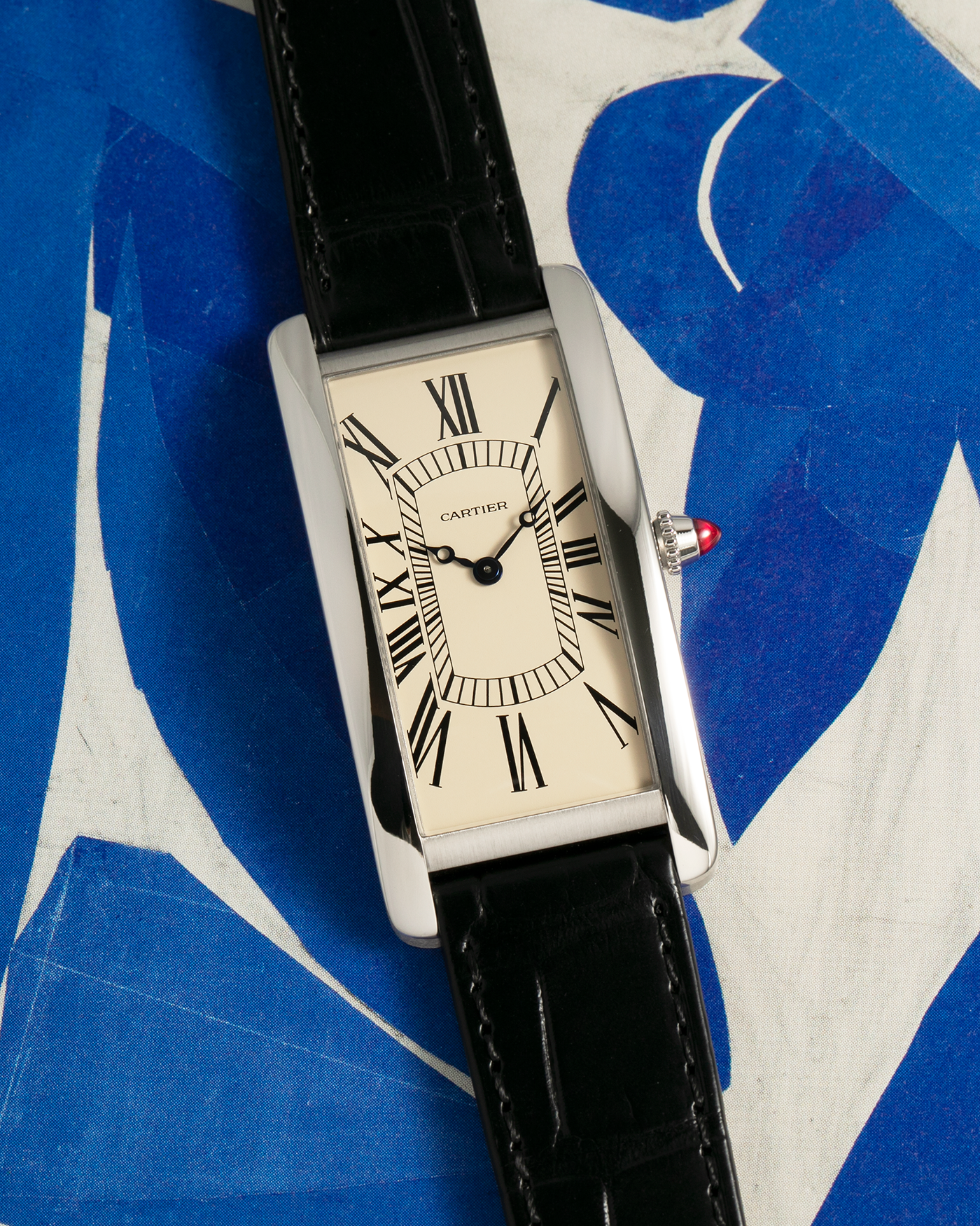 Brand: Cartier Year: 2024 Model: Tank Cintrée Les Rééditions, Limited to 150 Pieces Reference: WGTA0193 Material: Platinum 950  Movement: Cartier Cal. 9780 MC (Jaeger LeCoultre Cal. 849), Manual-Winding Case Dimensions: 46mm (Including Lugs) x 23 mm Lug Width: 16mm Strap: Cartier Black Alligator Leather Strap with Signed Platinum 950 Tang Buckle