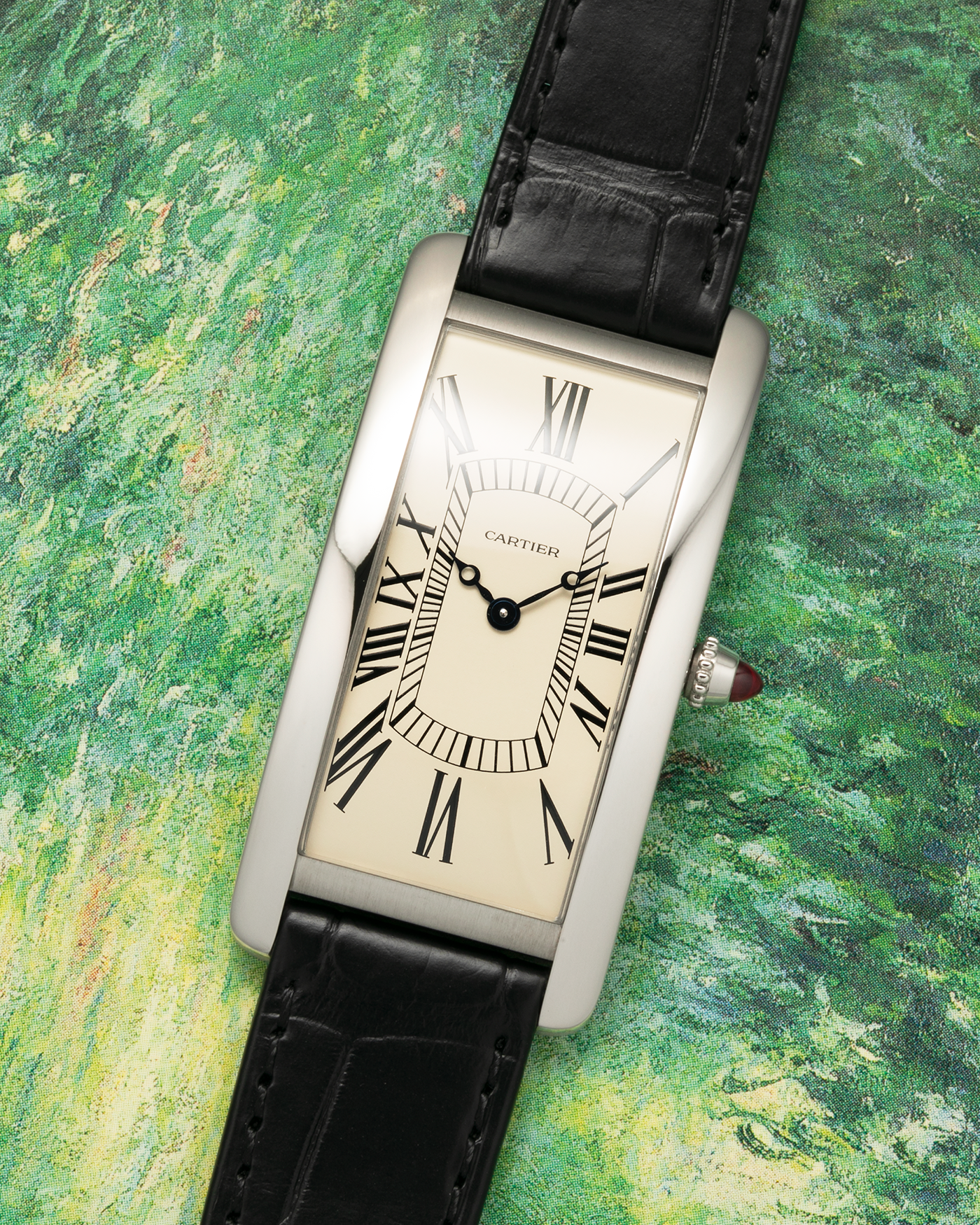 Brand: Cartier Year: 2024 Model: Tank Cintrée Les Rééditions, Limited to 150 Pieces Reference: WGTA0193 Material: Platinum 950  Movement: Cartier Cal. 9780 MC (Jaeger LeCoultre Cal. 849), Manual-Winding Case Dimensions: 46mm (Including Lugs) x 23 mm Lug Width: 16mm Strap: Cartier Black Alligator Leather Strap with Signed Platinum 950 Tang Buckle