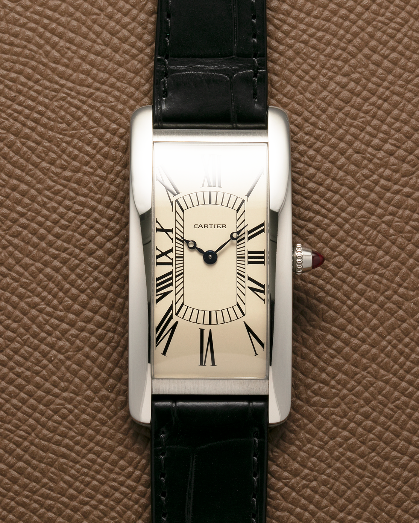 Brand: Cartier Year: 2024 Model: Tank Cintrée Les Rééditions, Limited to 150 Pieces Reference: WGTA0193 Material: Platinum 950  Movement: Cartier Cal. 9780 MC (Jaeger LeCoultre Cal. 849), Manual-Winding Case Dimensions: 46mm (Including Lugs) x 23 mm Lug Width: 16mm Strap: Cartier Black Alligator Leather Strap with Signed Platinum 950 Tang Buckle