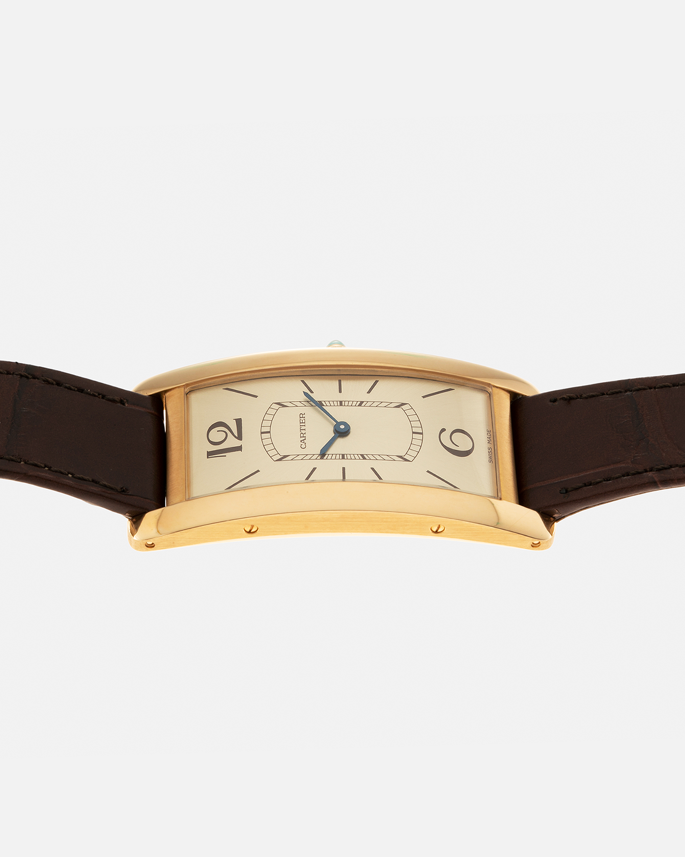 Brand: Cartier Year: 2022 Model: Tank Cintrée Reference: WGTA0026 Material: 18-carat Yellow Gold Movement: Cartier Cal. 8971 MC (Based on JLC Cal. 846), Manual-Winding Case Diameter: 46.3mm x 23 mm Lug Width: 16mm Strap: Cartier Semi-Matt Brown Alligator Leather Strap with Signed 18-carat Yellow Gold Tang Buckle