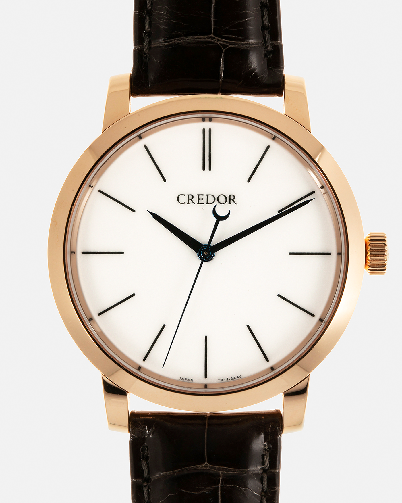 Brand: Credor Year: 2019 Model: Eichi II Reference Number: GBLT998 Material: 18-carat Rose Gold Movement: Credor Cal. 7R14A 1 Spring Drive, Manual-Winding Case Dimensions: 39mm x 10.3mm Strap: 19mm Strap: Credor Black Alligator Leather Strap with Signed 18-carat Rose Gold Deployant Buckle