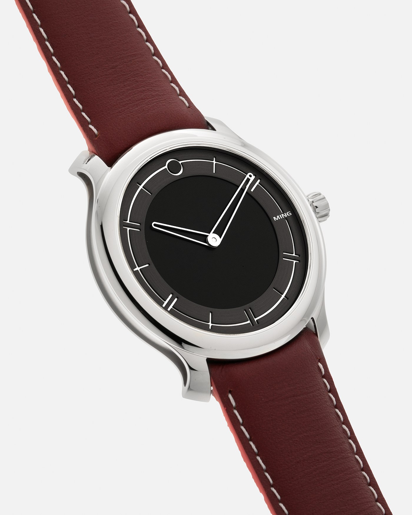 Brand: MING
Year: 2021
Model: 27.01
Material: Stainless Steel
Movement: ETA Peseux Cal. 7001 (Heavily Modified), Manual-Winding
Case Dimensions: 38mm x 6.9mm
Lug Width: 20mm
Strap: Jean Rousseau Maroon Grey Leather Strap for MING with signed Stainless Steel Tang Buckle