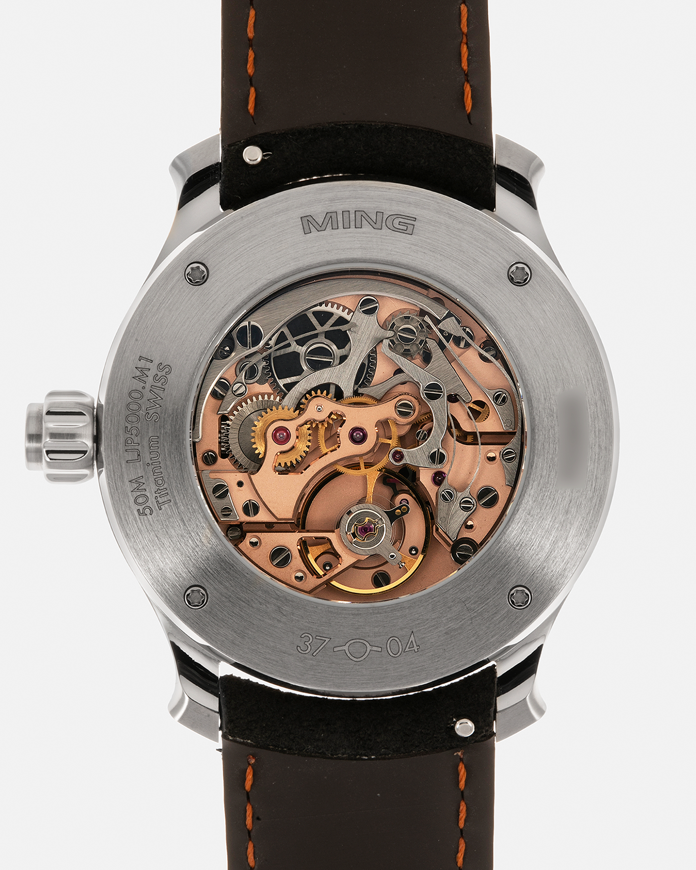 Brand: MING
Year: 2023
Model: 37.04 Monopusher Chronograph, Limited to 100 pieces
Material: Grade 5 Titanium
Movement: Heavily Modified La Joux Perret 5000.M1 for MING, Manual-Winding
Case Diameter: 38mm x 11.9mm (Lug-to-Lug 44.5mm)
Lug Width: 20mm
Strap: Jean Rousseau Paris Barenia Calf Leather Strap with Signed Titanium Keeperless Buckle