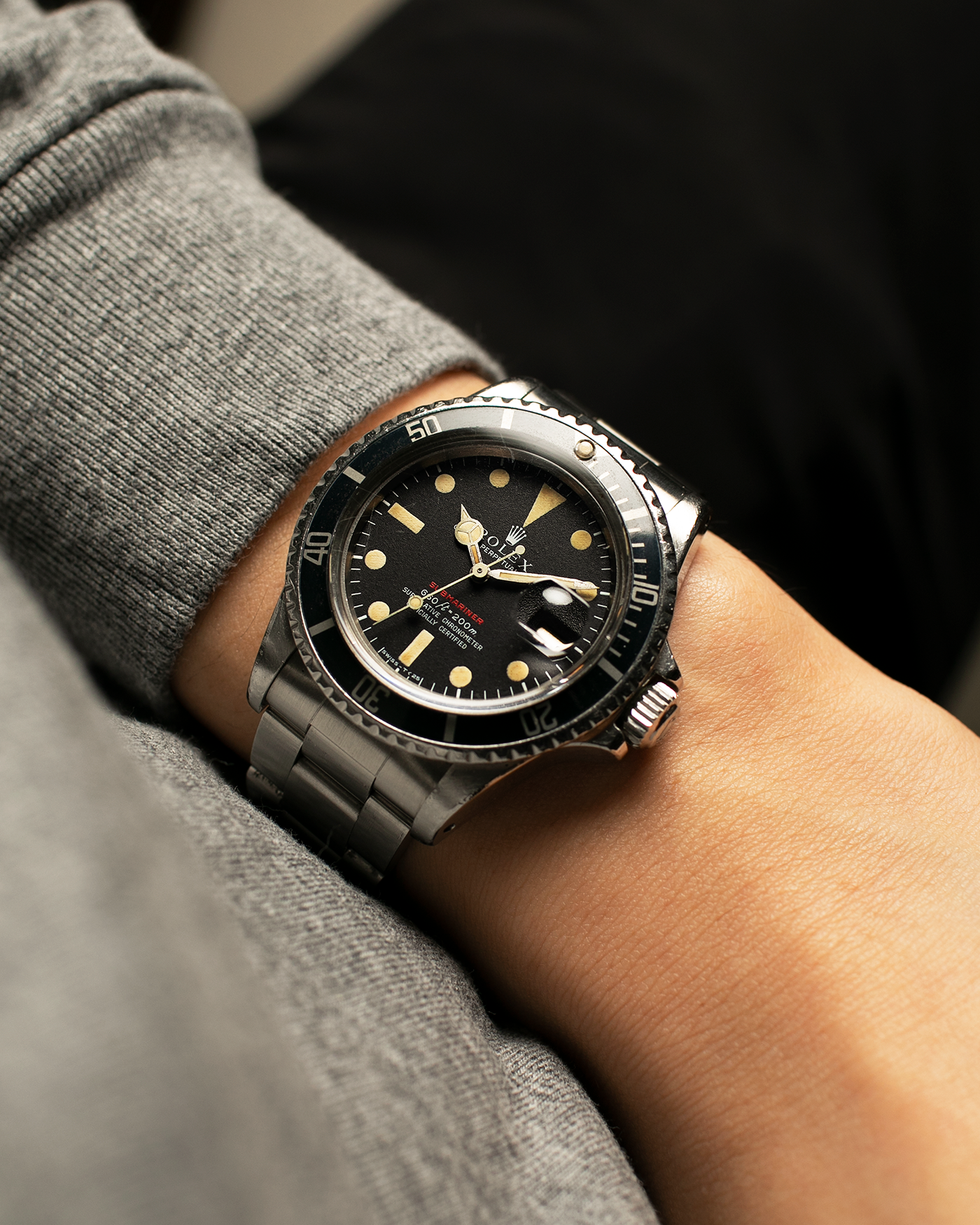 Brand: Rolex Year: 1970 Model: ‘Red’ Submariner Reference Number: 1680 Serial Number: 2437XXX Material: Stainless Steel Movement: Rolex Cal. 1570, Self-Winding Case Diameter: 40mm Lug Width: 20mm Bracelet: Rolex Stainless Steel ‘93150’ Oyster Bracelet with ‘580’ Endlinks