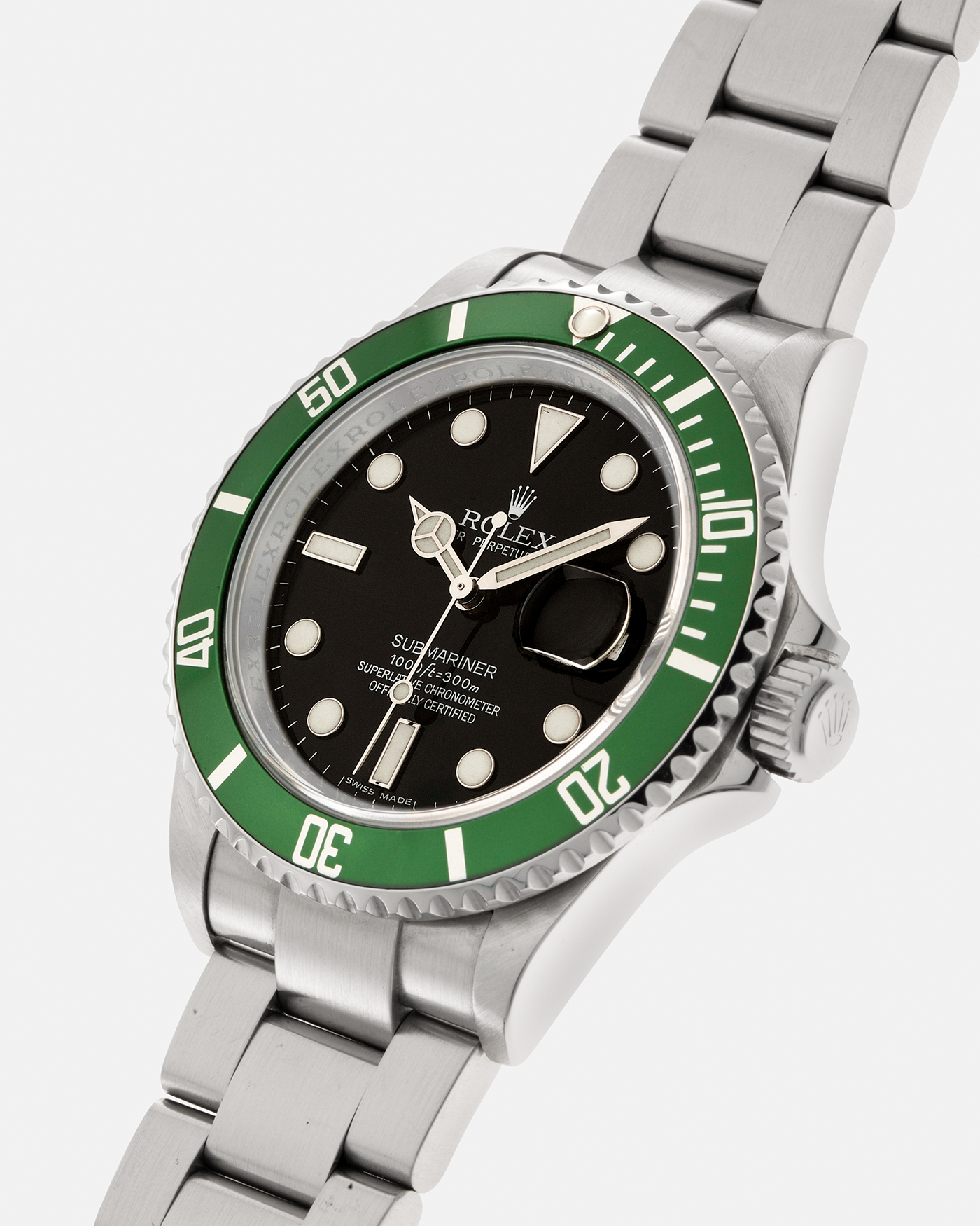 Brand: Rolex Year: 2010 Model: Submariner ‘Kermit’ Reference Number: 16610LV Serial Number: V618XXX Material: Stainless Steel Movement: Rolex Cal. 3135, Self-Winding Case Diameter: 40mm Lug Width: 20mm Bracelet: Rolex Stainless Steel Oyster Bracelet