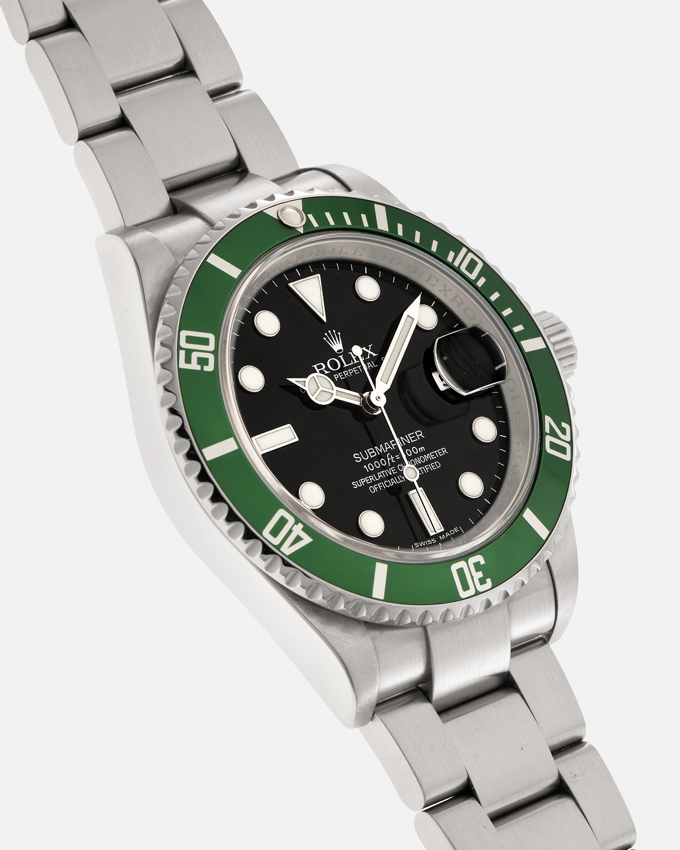 Brand: Rolex Year: 2010 Model: Submariner ‘Kermit’ Reference Number: 16610LV Serial Number: V618XXX Material: Stainless Steel Movement: Rolex Cal. 3135, Self-Winding Case Diameter: 40mm Lug Width: 20mm Bracelet: Rolex Stainless Steel Oyster Bracelet