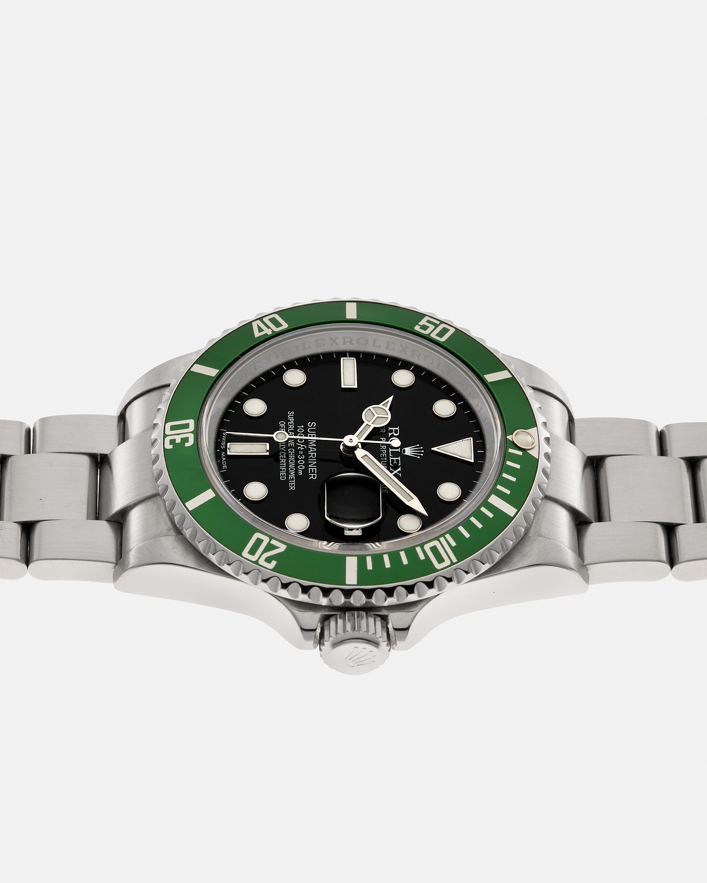 Brand: Rolex Year: 2010 Model: Submariner ‘Kermit’ Reference Number: 16610LV Serial Number: V618XXX Material: Stainless Steel Movement: Rolex Cal. 3135, Self-Winding Case Diameter: 40mm Lug Width: 20mm Bracelet: Rolex Stainless Steel Oyster Bracelet