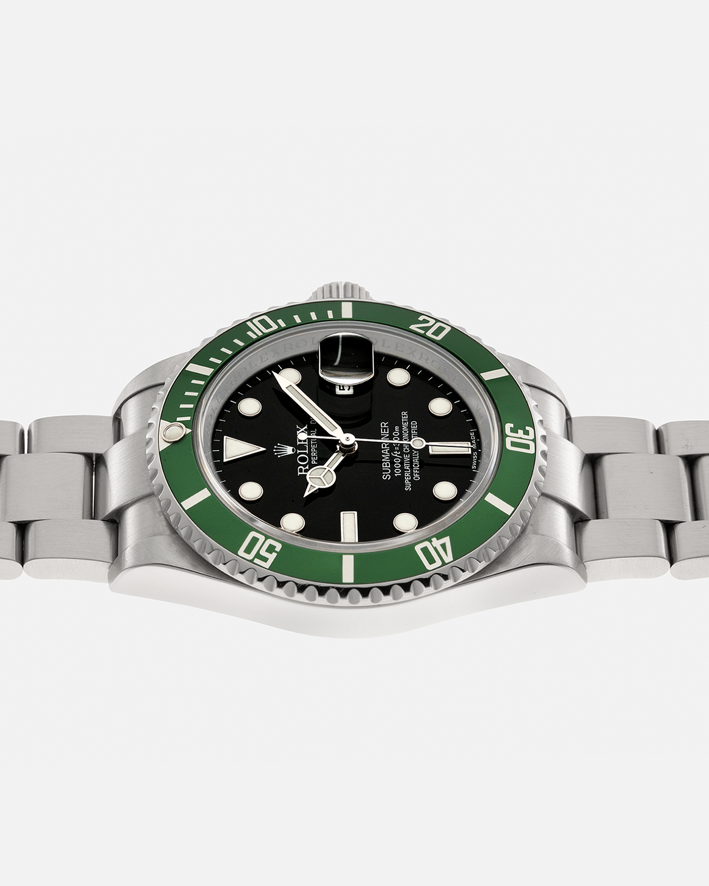 Brand: Rolex Year: 2010 Model: Submariner ‘Kermit’ Reference Number: 16610LV Serial Number: V618XXX Material: Stainless Steel Movement: Rolex Cal. 3135, Self-Winding Case Diameter: 40mm Lug Width: 20mm Bracelet: Rolex Stainless Steel Oyster Bracelet