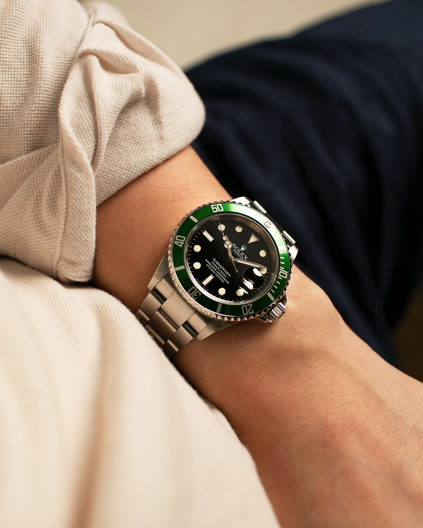 Brand: Rolex Year: 2010 Model: Submariner ‘Kermit’ Reference Number: 16610LV Serial Number: V618XXX Material: Stainless Steel Movement: Rolex Cal. 3135, Self-Winding Case Diameter: 40mm Lug Width: 20mm Bracelet: Rolex Stainless Steel Oyster Bracelet