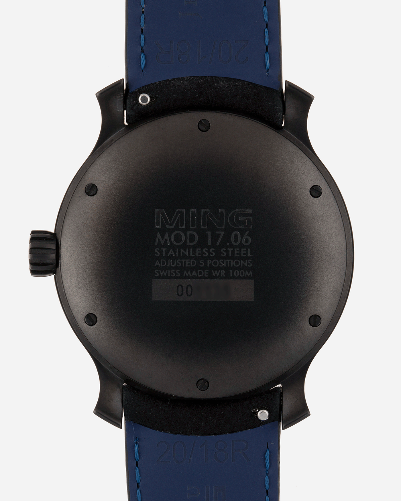 Brand: Ming Year: 2019 Model: 17.06 Special Caves Project Material: Stainless Steel Movement: Heavily Modified ETA 2824-2 Case Diameter: 38mm Strap: Jean Rousseau Black Suede with Blue Stitching for MING