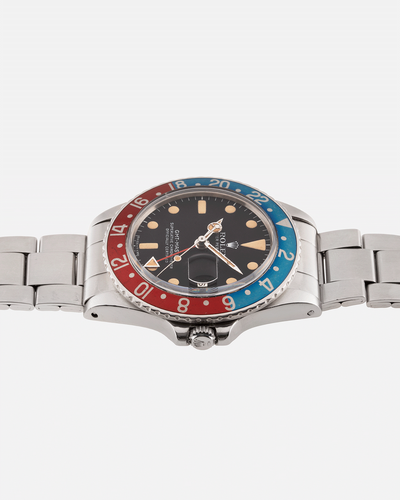 Brand: Rolex Year: 1978/79 Model: GMT-Master Reference Number: 1675 Serial Number: 5,73X,XXX Material: Stainless Steel Movement: Cal. 1570 Case Diameter: 40mm Lug Width: 20mm Bracelet: Rolex 7836 Folded Oyster Bracelet with ‘358’ end links